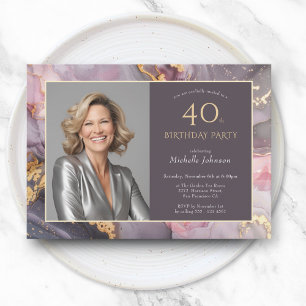 Invitation Elégant Pink Gold Photo 40e anniversaire