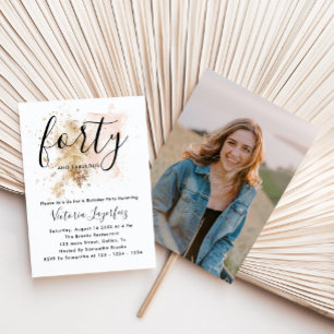 Invitation Elégant Pink & Gold Photo 40th Birthday Party