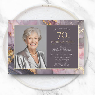 Invitation Elégant Pink Gold Photo 70e anniversaire