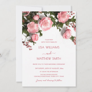 Invitation Elegant Pink Greenery 3D Roses Wedding