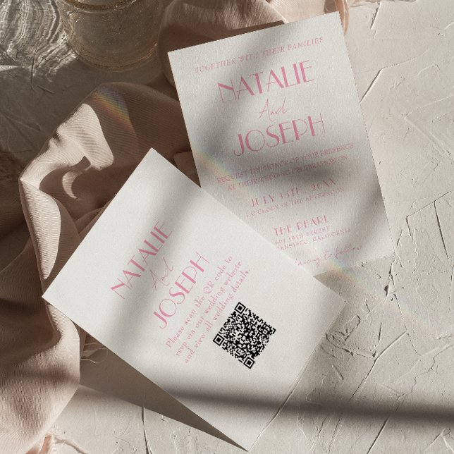 Invitation Elegant Pink Orange Stylish QR Code Wedding (Créateur téléchargé)