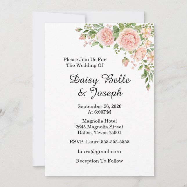 Invitation Elegant Pink Rose Garden  (Devant)
