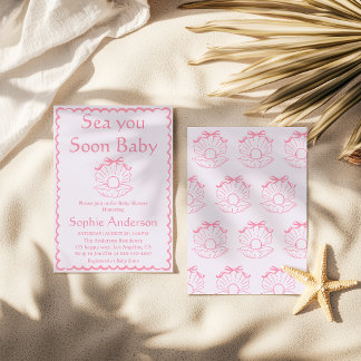 Invitation Elegant Pink Seashell Baby Baby Shower
