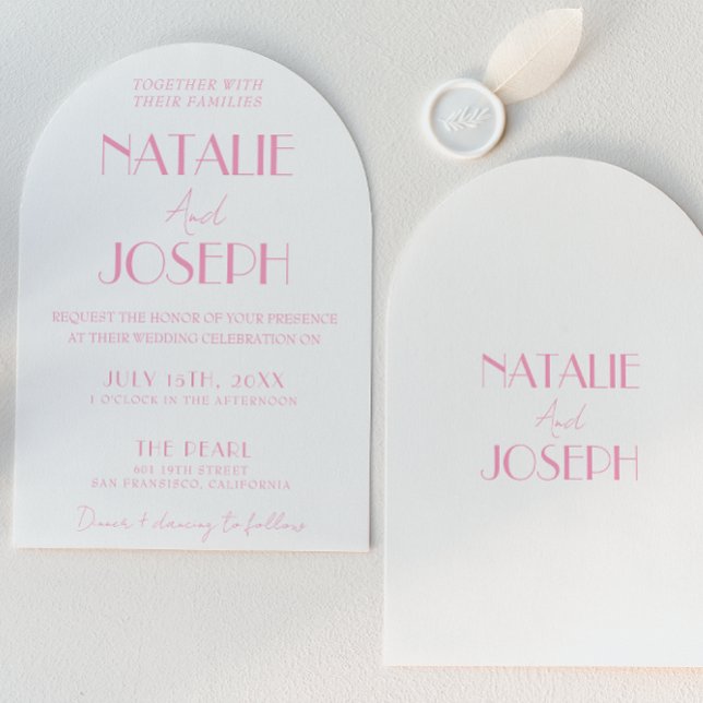 Invitation Elegant Pink Stylish Minimalist Arched Wedding (Créateur téléchargé)