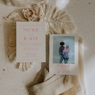 Invitation Elegant Pink Stylish Minimalist Wedding Photo 
