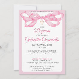 Invitation Elegant Pink Watercolor Ribbon Bow Baptism
