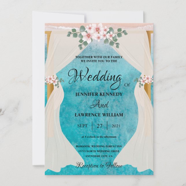 Invitation Elégant Plage Bord de mer Tulle Arbor Mariage phot (Devant)