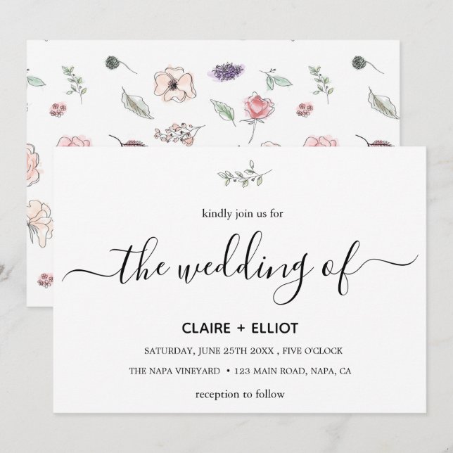 Invitation Élégant plat moderne botanique mariage Twig vert (Devant / Derrière)