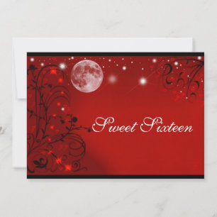 Invitation Élégant Pleine Lune Rouge Noir Blanc, Sweet Sixtee