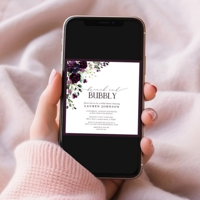 Invitation Élégant Plum violet Brunch Floral & Douche Bubbly (Créateur téléchargé)