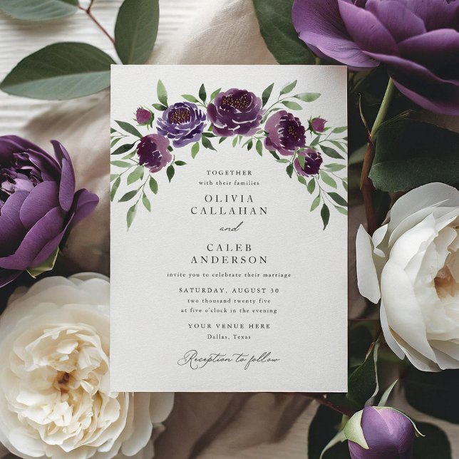 Invitation Élégant Plum violet Mariage floral (Créateur téléchargé)