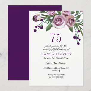 Invitation Élégant Plum violet Rose 75e anniversaire Invitati