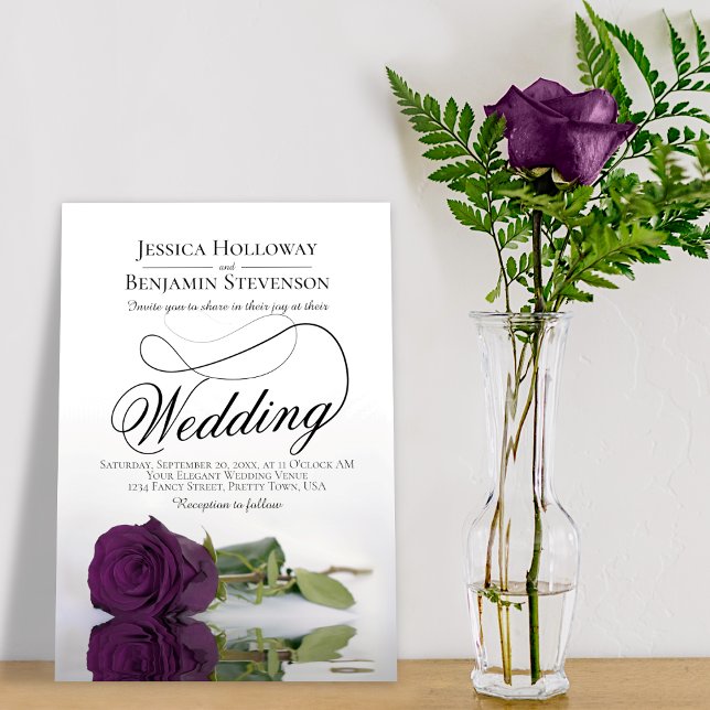 Invitation Élégant Plum violet Rose Classy Script Mariage (Créateur téléchargé)