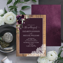 Élégant Plum violet rustique Mariage Script