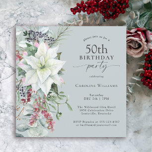 Invitation Elégant Poinsettia Florale Hiver 50e anniversaire