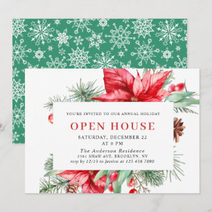 Invitation Élégant Poinsettia Noël Maison Ouverte En