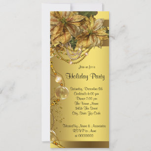 Invitation Elegant Poinsettia Or Gold Black Gold Soirée de No