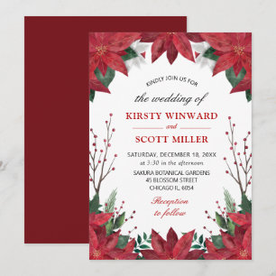 Invitation Élégant poinsettia rouge d'hiver à l'aquarelle pou