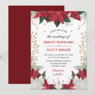Invitation Élégant poinsettia rouge d'hiver à l'aquarelle pou