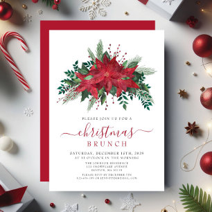 Invitation Élégant Poinsettia Rouge Floral Brunch de Noël