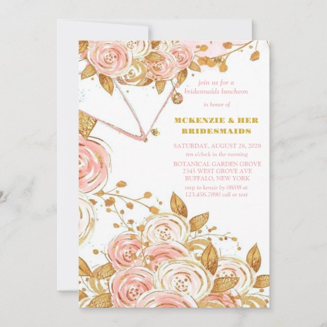 Invitation Élégant Pony Rose Or Peony Floral Bridesmaids Déje (Devant)