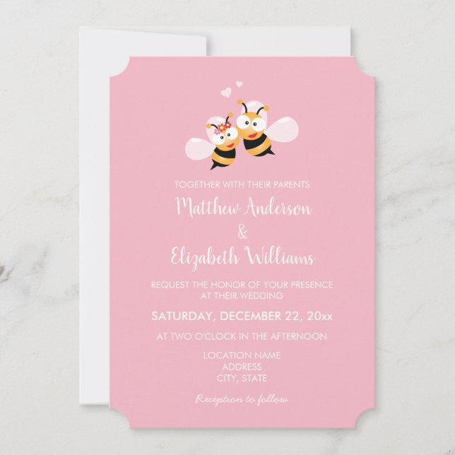 Invitation Élégant Pour Être Mariage Rose (Devant)
