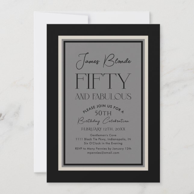 Invitation Elégant Pour Lui Cinquantième fête d'anniversaire (Devant)