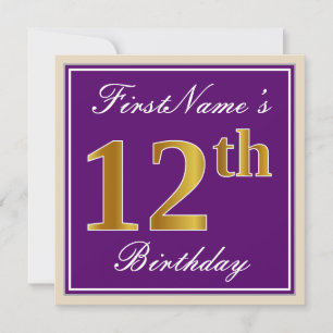 Invitation Elégant, pourpre, Faux Gold 12ème anniversaire + N