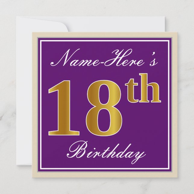 Invitation Elégant, pourpre, Faux Gold 18ème anniversaire + N (Devant)
