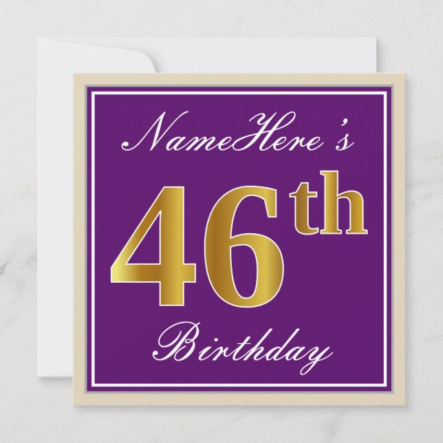 Invitation Elégant, pourpre, Faux Gold 46ème anniversaire + N (Devant)