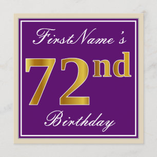 Invitation Elégant, pourpre, Faux Gold 72e anniversaire + Nom