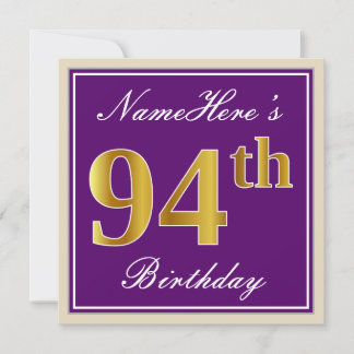 Invitation Elégant, pourpre, Faux Gold 94ème anniversaire + N