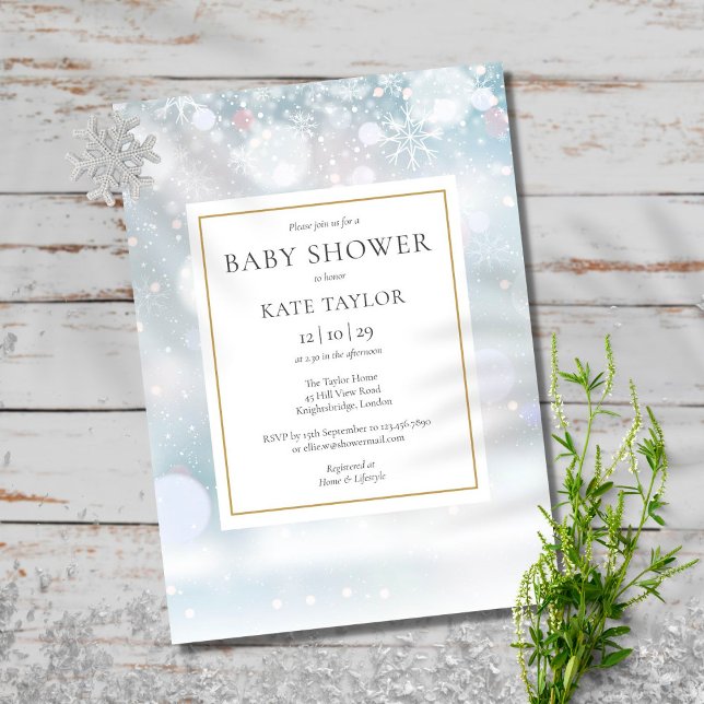 Invitation Élégant premier Baby shower de flocons de neige d' (Créateur téléchargé)