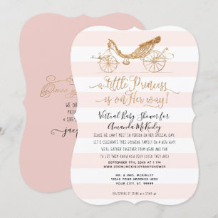 Invitation Elégant Princess Carriage Gold Baby shower virtuel
