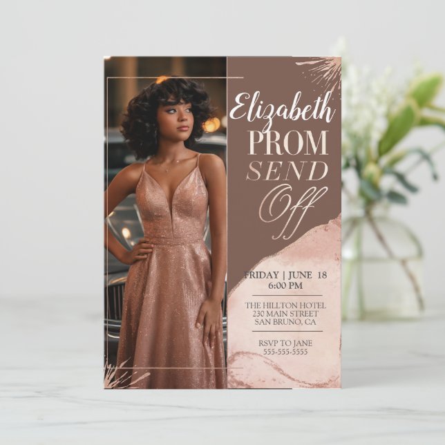 Invitation Elegant Prom Envoyer Hors Terre Portrait Rose Phot (Debout devant)