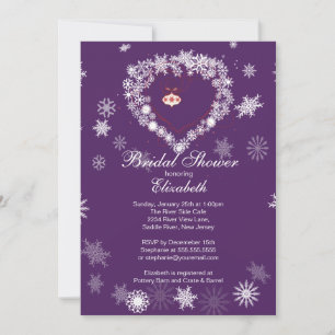 Invitation Élégant Purpl Snowflake Heart Fête de l'mariée d'h