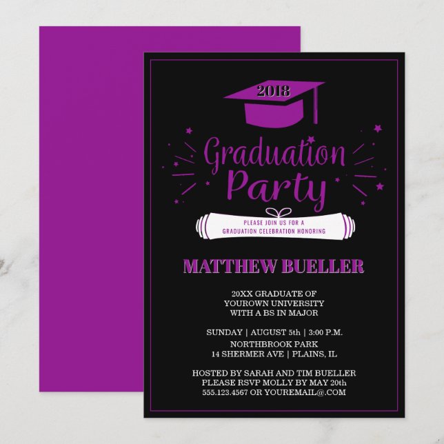 Invitation Elegant Purple 2018 Grad Casquette Grad Graduation (Devant / Derrière)