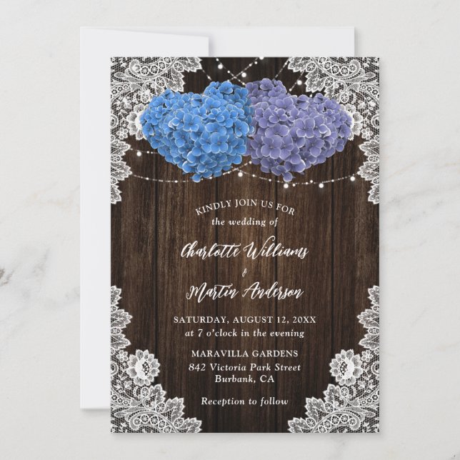 Invitation Elegant Purple Blue Rustic Floral Wedding (Devant)