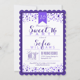 Invitation Élégant Purple et blanc sucré 16 fête d'anniversai