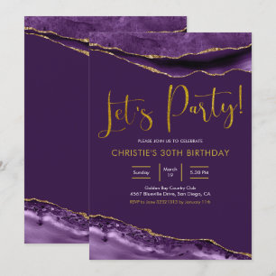 Invitation Élégant Purple et Gold Agate Faisons la fête