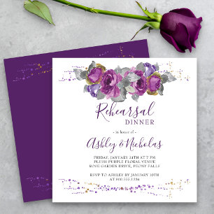 Invitation Élégant Purple Floral Aquarelle Dîner de répétitio