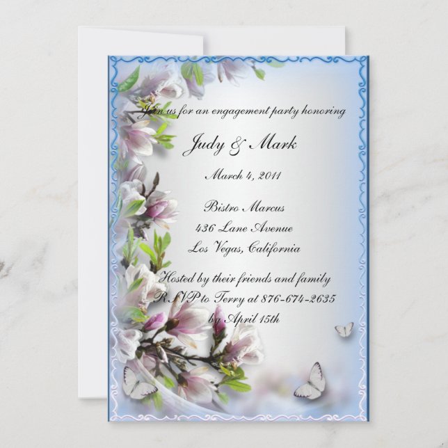 Invitation Élégant Purple Floral Butterfly Engagement (Devant)