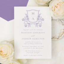 Elegant Purple Floral Crest Monogram Wedding