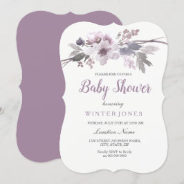Invitation Élégant Purple Floral Fille Ou Baby shower Garçon