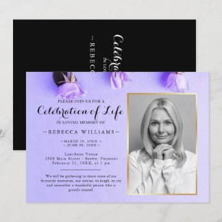 Invitation Élégant Purple Floral Photo Célébration de la vie