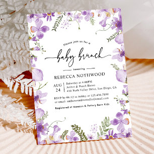 Invitation Élégant Purple Florals Fille Bébé Brunch