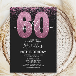 Invitation Elegant Purple Glitter "Hello 60" Birthday
