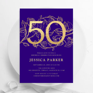 Invitation Elégant Purple Gold 50e anniversaire