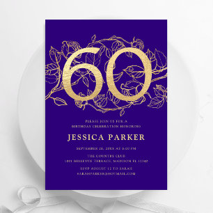 Invitation Elégant Purple Gold 60e anniversaire