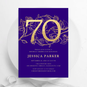 Invitation Elégant Purple Gold 70e anniversaire